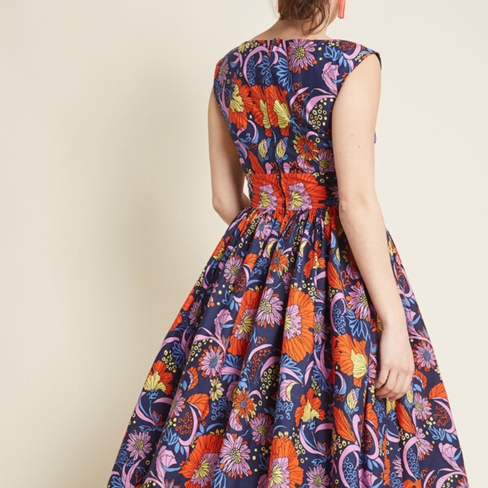 Modcloth Fabulous Fit and Flare Navy Floral - Picture 5 of 5